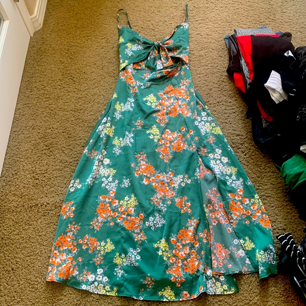 Green floral formal midriff dress